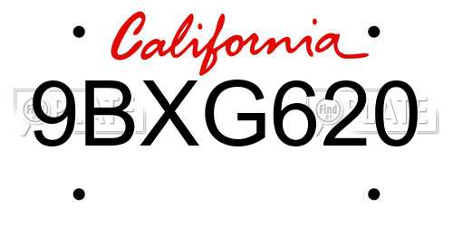 9BXG620 California License Plate