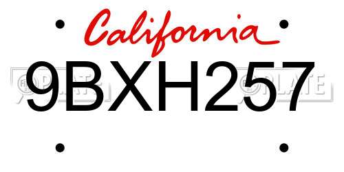 9BXH257 California License Plate
