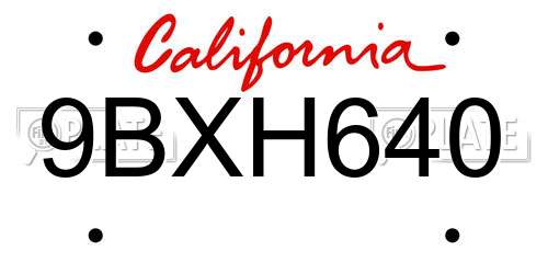 9BXH640 California License Plate
