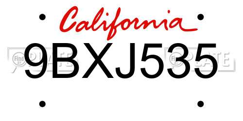 9BXJ535 California License Plate
