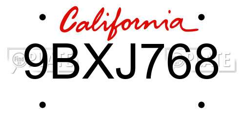 9BXJ768 California License Plate