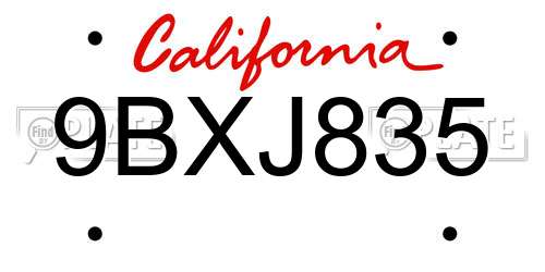 9BXJ835 California License Plate