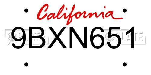 9BXN651 California License Plate