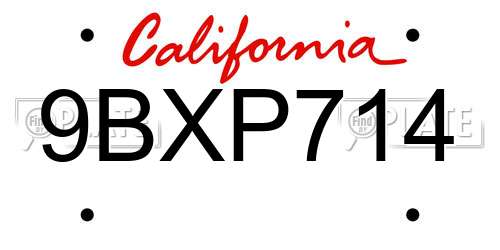 9BXP714 California License Plate