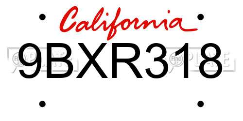 9BXR318 California License Plate