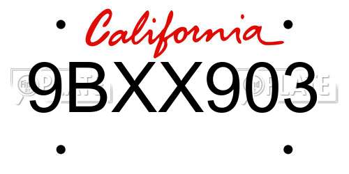 9BXX903 California License Plate
