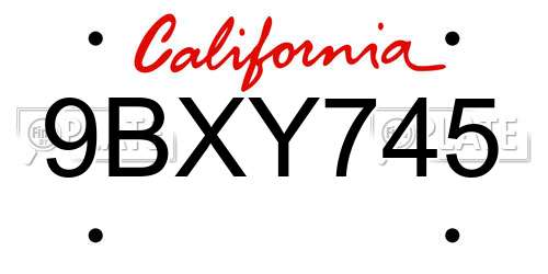 9BXY745 California License Plate