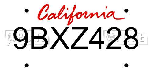 9BXZ428 California License Plate