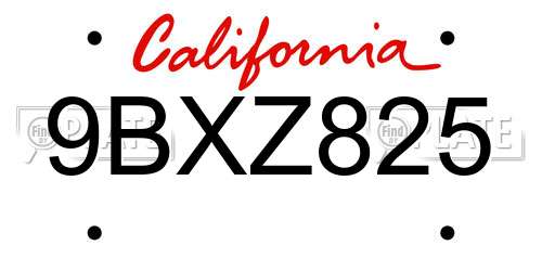 9BXZ825 California License Plate
