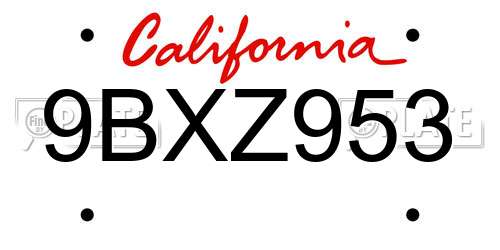 9BXZ953 California License Plate