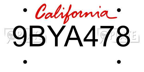 9BYA478 California License Plate
