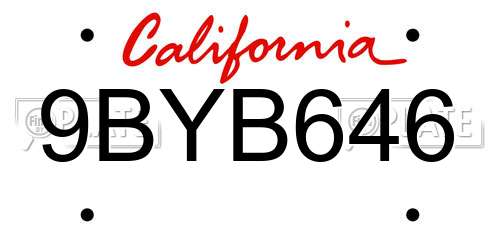9BYB646 California License Plate
