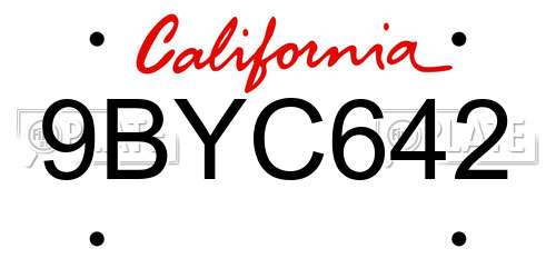 9BYC642 California License Plate