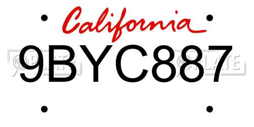 9BYC887 California License Plate
