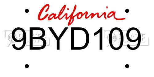 9BYD109 California License Plate