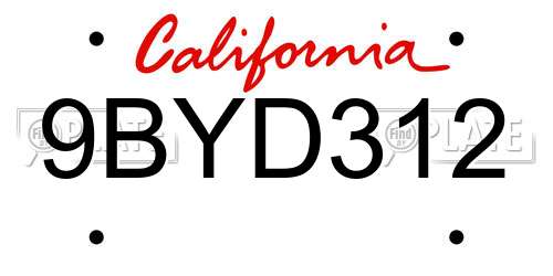 9BYD312 California License Plate
