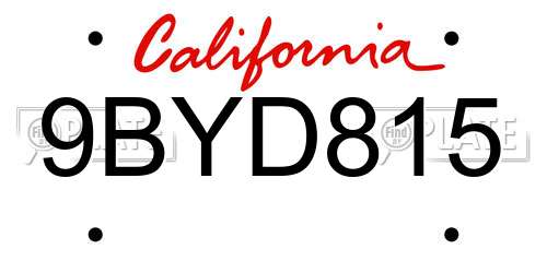9BYD815 California License Plate