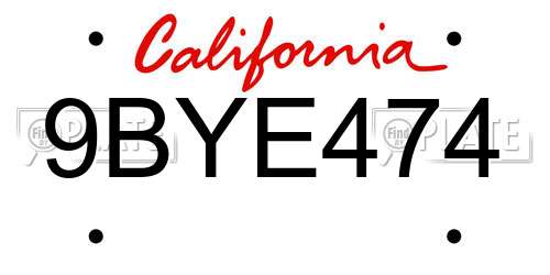 9BYE474 California License Plate