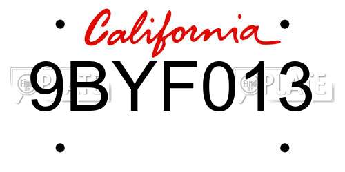 9BYF013 California License Plate