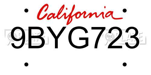 9BYG723 California License Plate