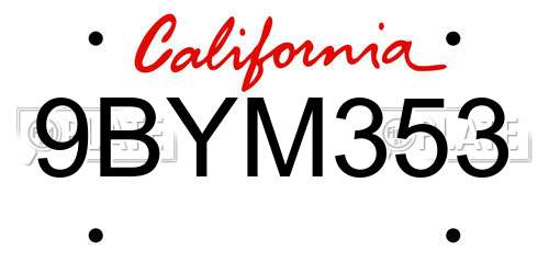 9BYM353 California License Plate