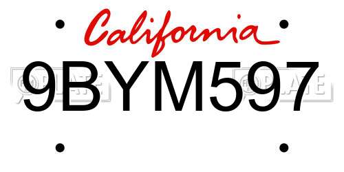 9BYM597 California License Plate