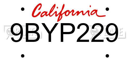9BYP229 California License Plate