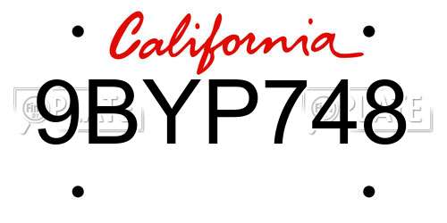 9BYP748 California License Plate