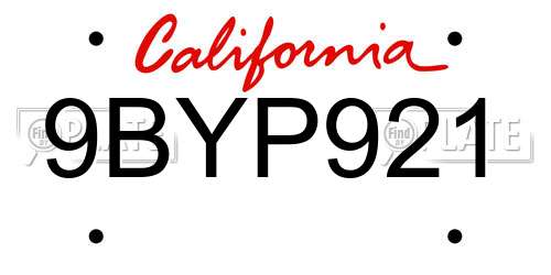 9BYP921 California License Plate