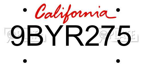 9BYR275 California License Plate