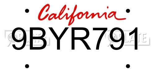 9BYR791 California License Plate