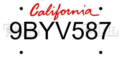9BYV587 California License Plate