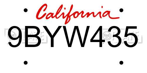 9BYW435 California License Plate