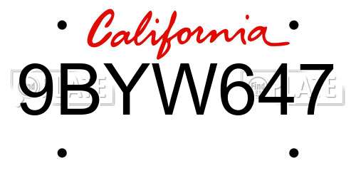 9BYW647 California License Plate