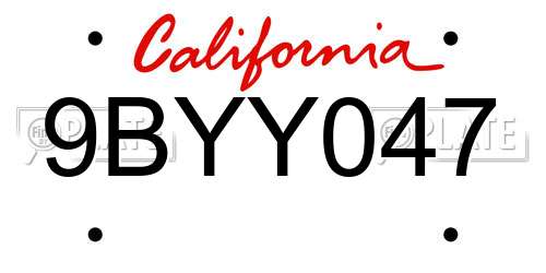 9BYY047 California License Plate