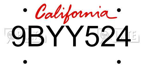 9BYY524 California License Plate