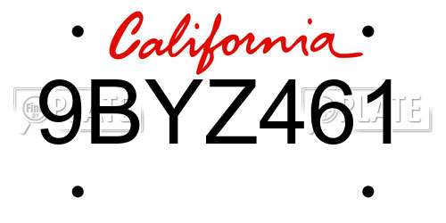 9BYZ461 California License Plate