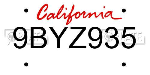 9BYZ935 California License Plate