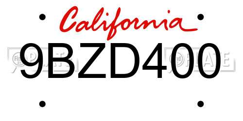 9BZD400 California License Plate