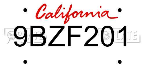 9BZF201 California License Plate