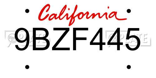 9BZF445 California License Plate