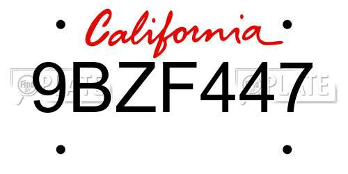 9BZF447 California License Plate
