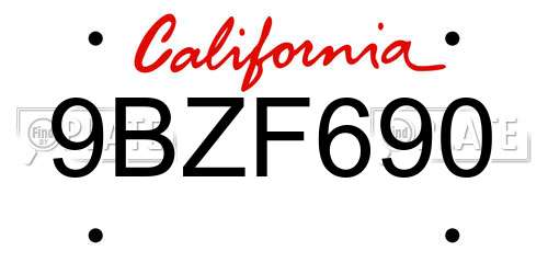 9BZF690 California License Plate