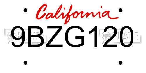 9BZG120 California License Plate