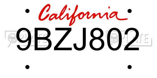 9BZJ802 California License Plate