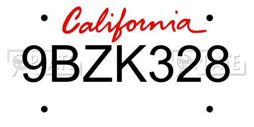 9BZK328 California License Plate