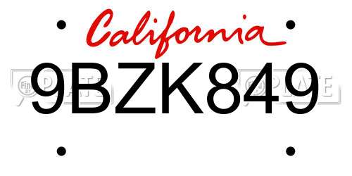 9BZK849 California License Plate