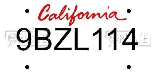 9BZL114 California License Plate