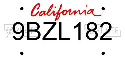 9BZL182 California License Plate