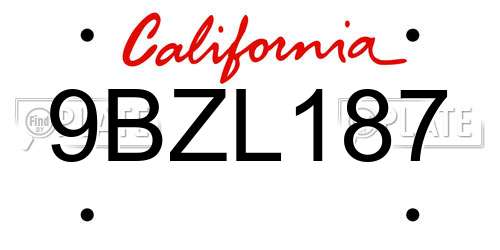 9BZL187 California License Plate